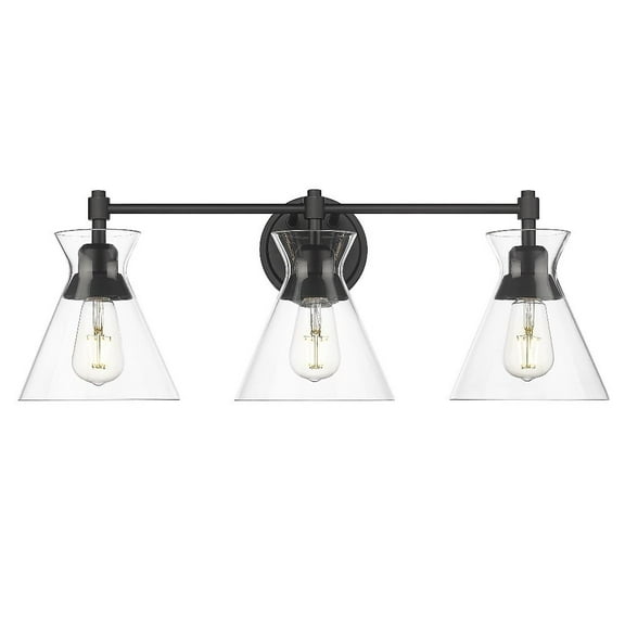 Golden Lighting Malta 3 Light Bath Vanity in Matte Black with Clear Glass Shade