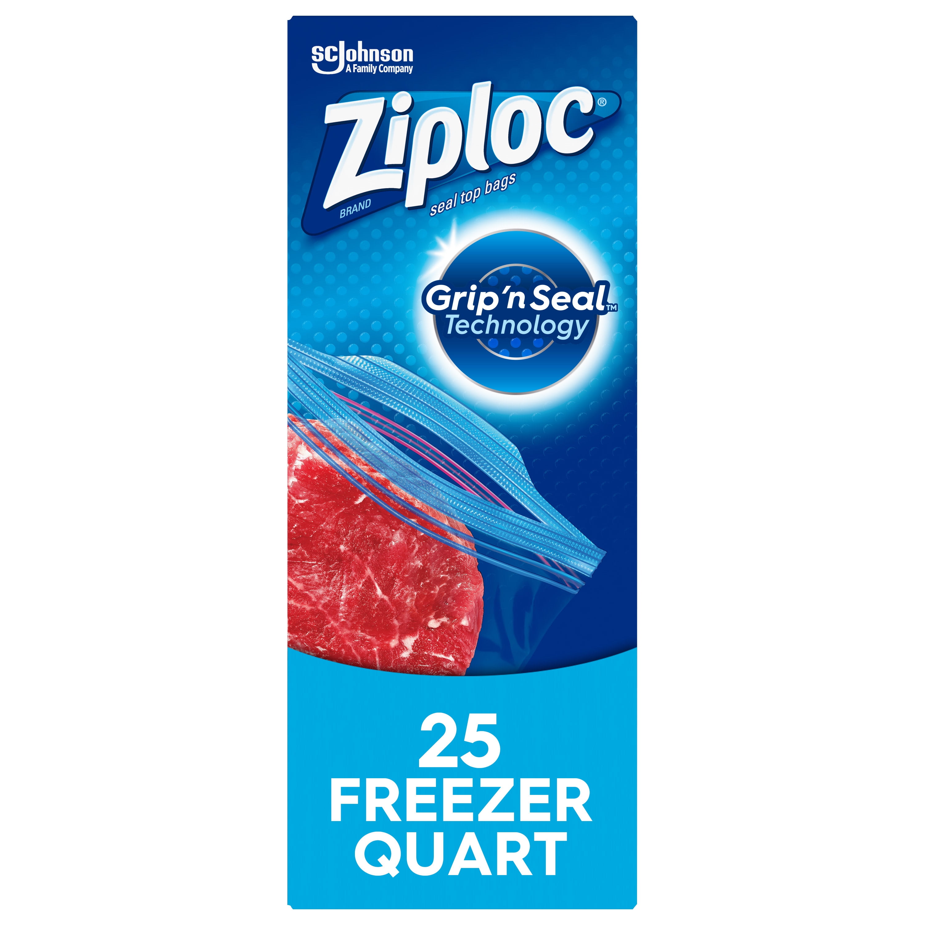 Ziploc® Brand Freezer Bags with Grip 'n Seal Technology, Quart, 25 Count