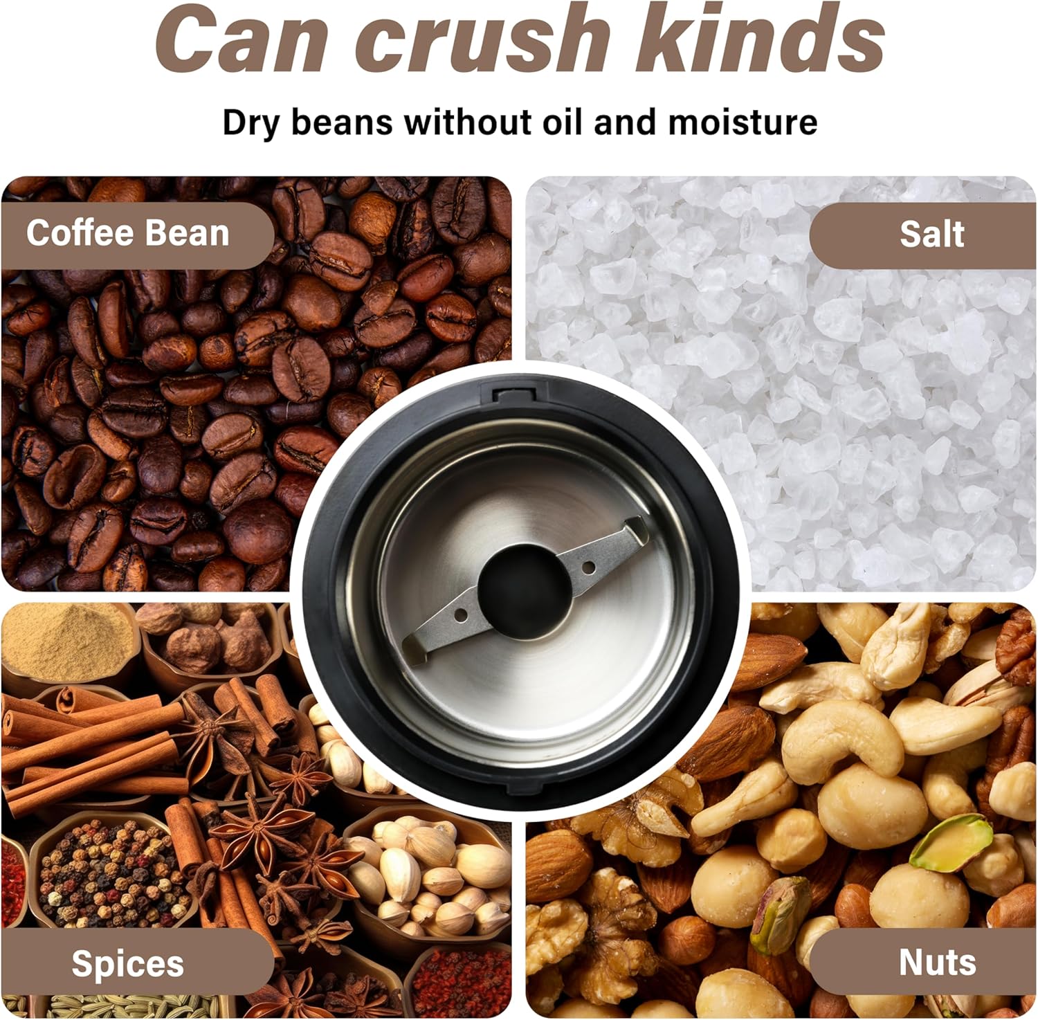 YSSOA Electric Coffee Grinder for Home, Coffee Bean & Spice Grinder, One-Touch Control, Stainless Steel