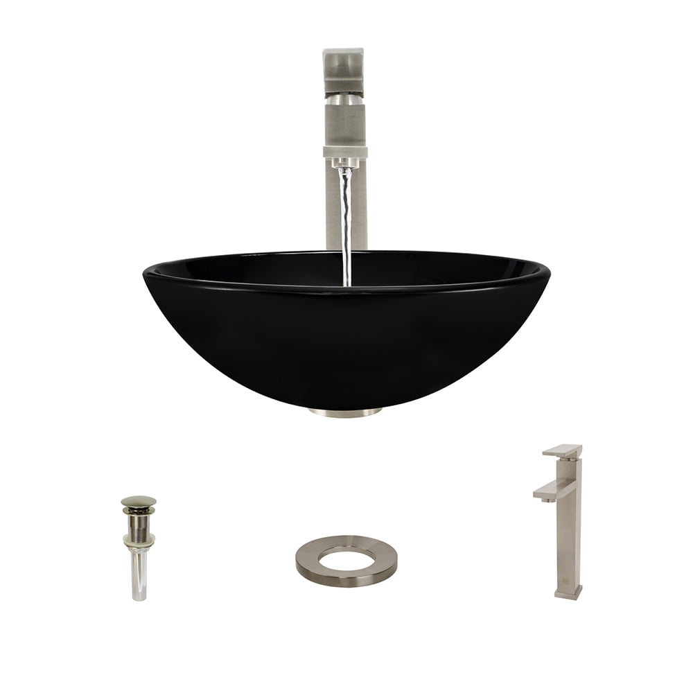 Bundle - 4 Items: Vessel Sink, Vessel Faucet, Pop-Up Drain, and Sink Ring 617-721-BN The MR Direct 617 Brushed Nickel Bathroom 721 Vessel Faucet Ensemble