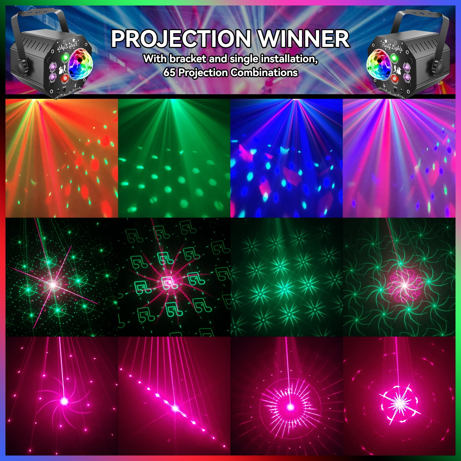 Mini Stage Effect Light,  UV LED Projector Disco Light, 64 Patterns DJ Strobe Light  for Bar Wedding Birthday Halloween Home Party Decor