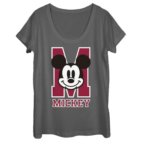 Women's Mickey & Friends M Collegiate Mickey Logo Scoop Neck Charcoal 2X Large