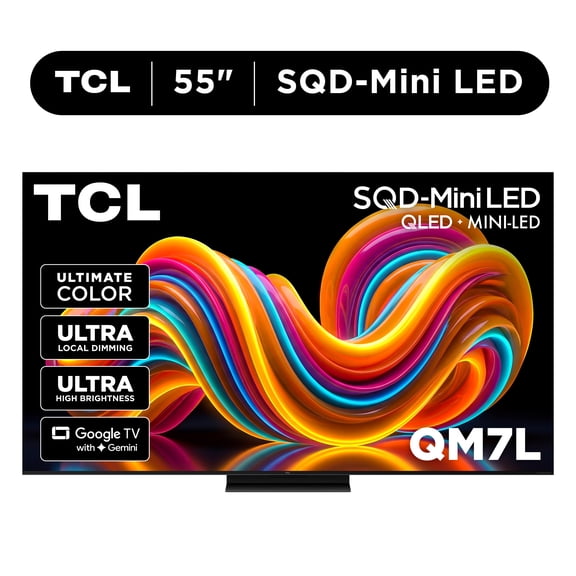 TCL 55” QM7L Series SQD-Mini LED QLED Smart Google TV (NEW 2026) - TCL Deep Color System with Super QLED, Up to LD2100 Precise Dimming Series, Up to HDR3000 Peak Nits, Bang & Olufsen Audio - 55QM7L