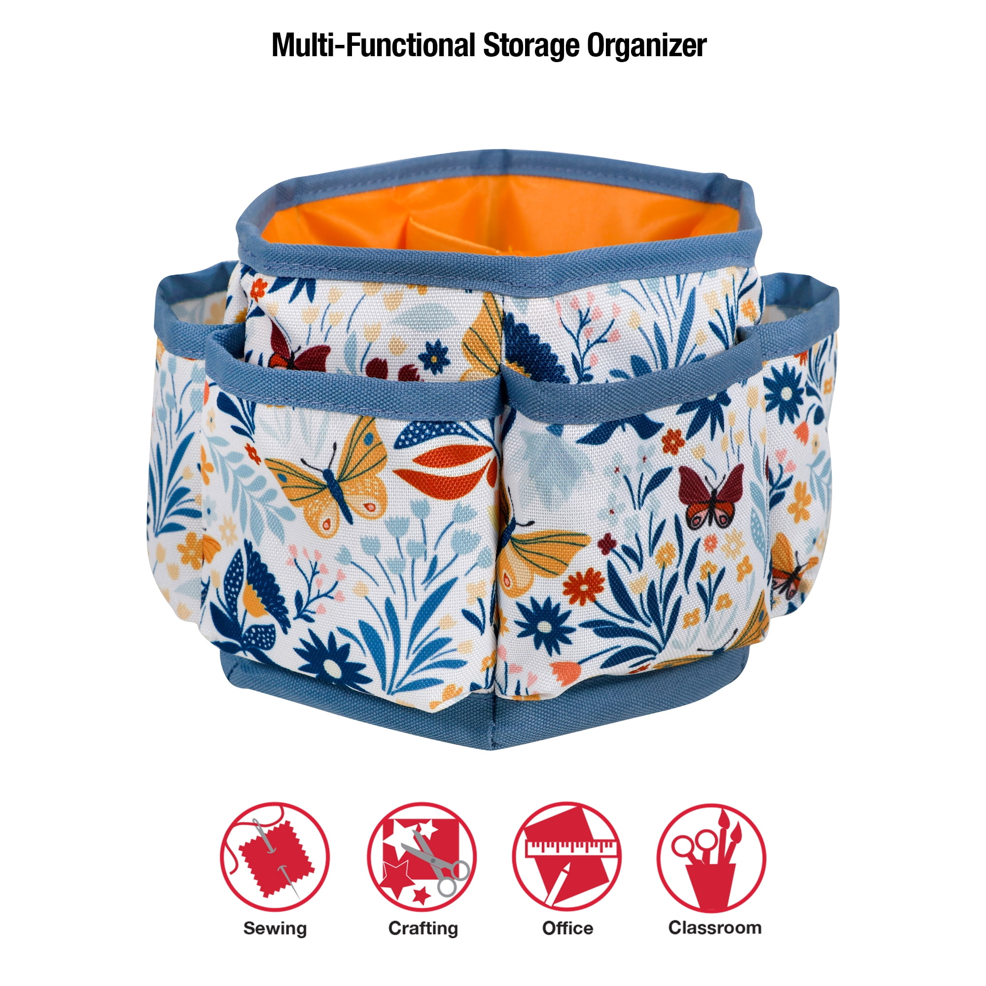 SINGER 360° Rotating Desktop Organizer for Sewing and Craft Supplies, Butterfly Floral Print
