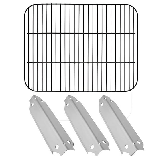 Set of Porcelain Cooking Grid and Three Stainless Steel Replacement Heat Plates for Dyna-Glo 3-Burner Grill Models DGC310CNP-D, DGC310RNP-D, DGC310BNP-D