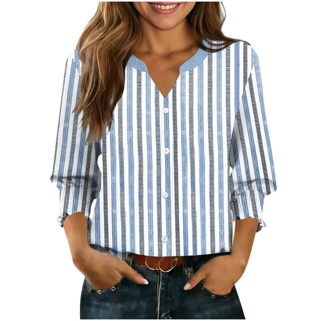 Camisas de Cuello de Tripulación de Manga Larga para Hombres 3/4 Cuarto de Manga con Cuello en V Botón Arriba Cardigan Top para la Moda Casual de Verano