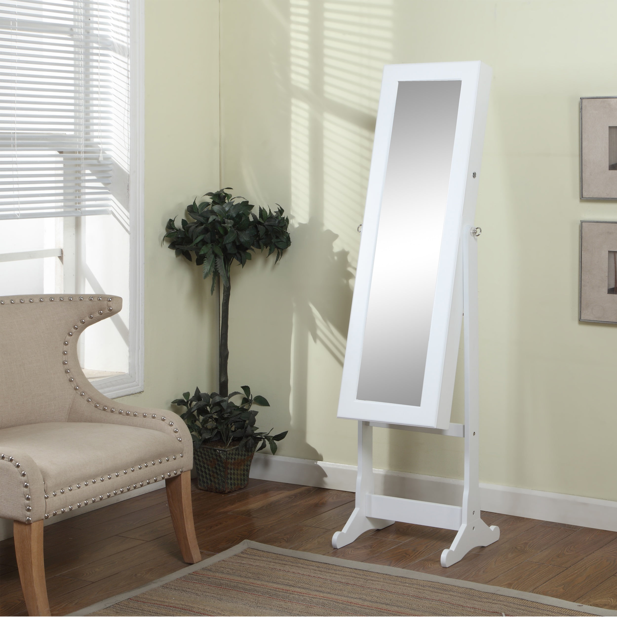 Artiva USA 63-inch White Floor-Standing Mirror and Jewelry Armoire with