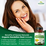 Aelona Zazzee USDA Organic Dandelion Root 10:1 Extract, 3000 mg Strength, 120 Capsules