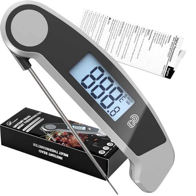 Meat Thermometer Digital Waterproof Instant Read Thermometer for Cooking ?/? Convertible, Food Thermometer with Backlight, Cooking Thermometer for Kitchen Auto-Rotating Display Grey