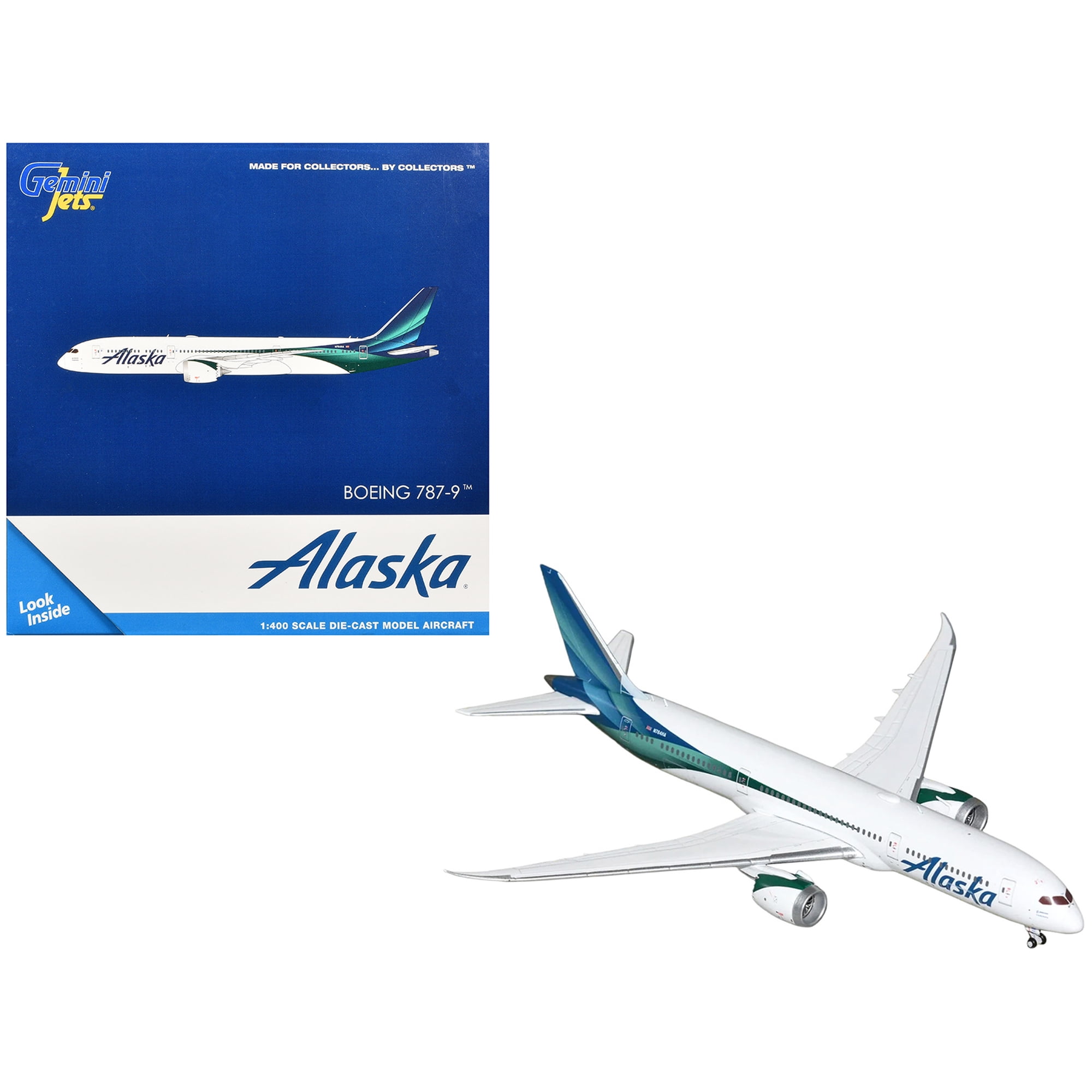 Boeing 787-9 Commercial Aircraft "Alaska Airlines" (N784HA) White with Blue and Green Tail 1/400 Diecast Model by GeminiJets