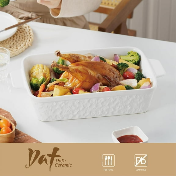 4.2 QT Baking Dish, 9x13 Porcelain Casserole Pan with Handles, Oven Safe