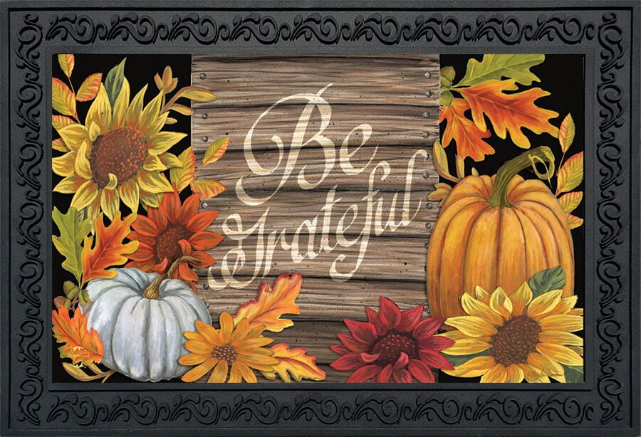 Be Grateful Thanksgiving Doormat Fall Floral Pumpkin Indoor Outdoor 18" x 30" 