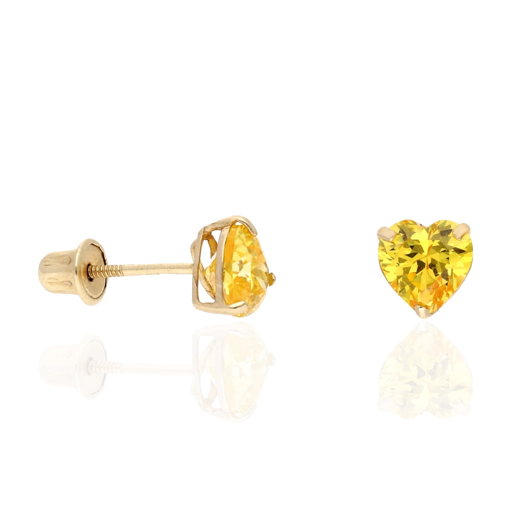 14k Yellow Gold Citrine Birthstone Heart Screw Back Stud Earrings 5mm 14k Yellow Gold Citrine Birthstone Heart Screw Back Stud Earrings 5mm