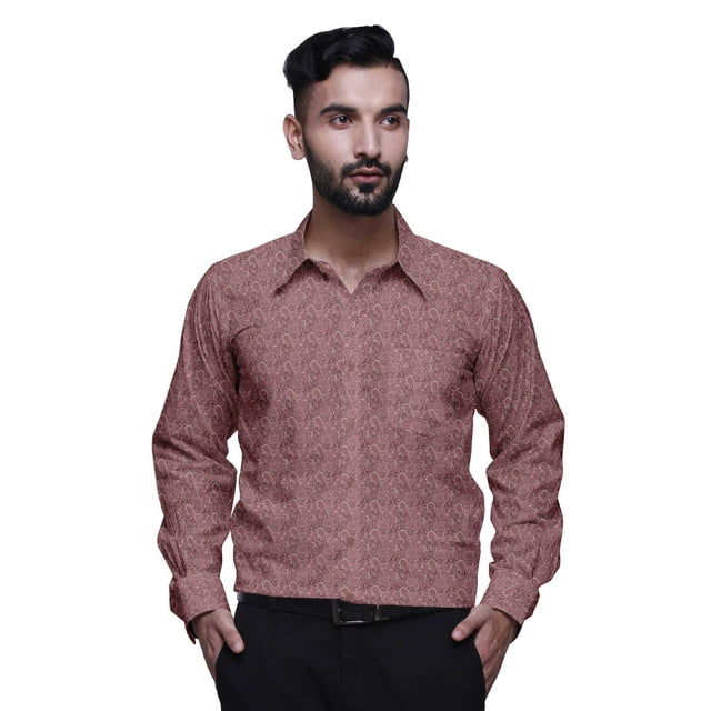 BESTMAN Cotton Formal Shirts For Men Slim Fit Printed Full Sleeve Shirts For Men