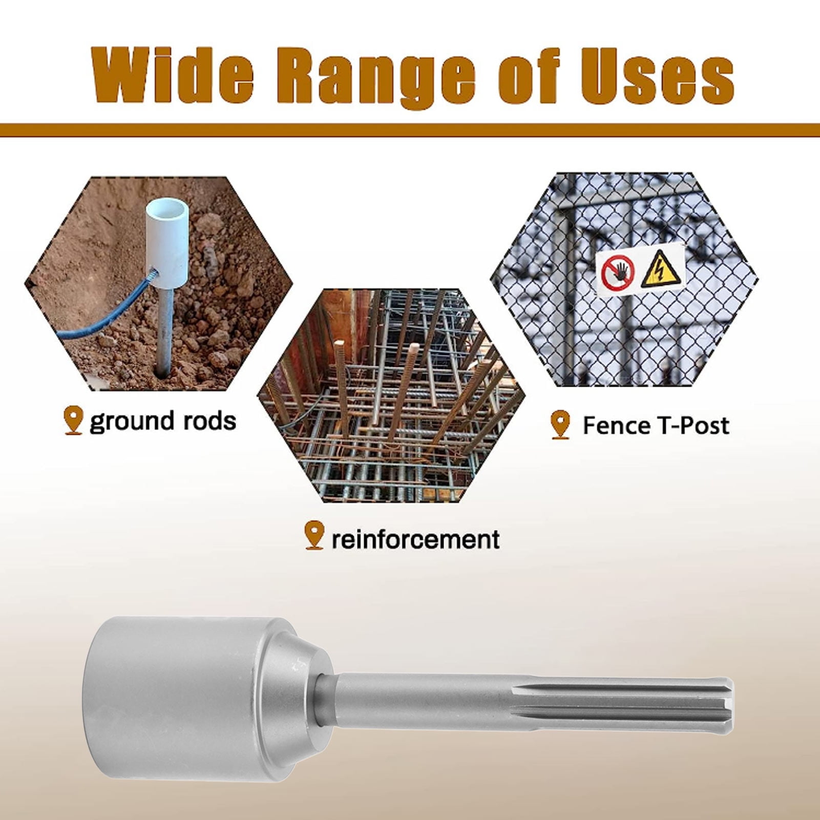 T Post Driver 5 Pits Shank Steel Fence Hand Pounder Hammer Drill Attachment 20cm Length 45mm / 1.8in