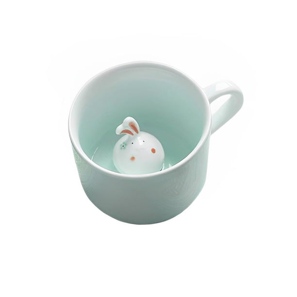 Wosthever Animales Café Childen Tazas de cerámica con asa Taza Novedad Navidad Té Jugo Leche Drinkware Regalo Novia Juegos de servir café y té conejo