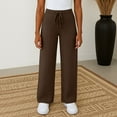 thumbnail image 3 of Women's Fashionable Solid Color Drawstring Pocket High Waist Casual Straight Leg Pants for Daily Wear and Office Comfort,Coffee,XL, 3 of 3