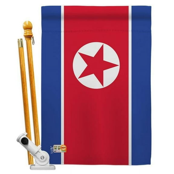 AA-CY-HS-140128-IP-BO-D-US18-AG 28 x 40 in. Korea North Flags of the World Nationality Impressions Decorative Vertical Double Sided House Flag Set & Pole Bracket Hardware Flag Set