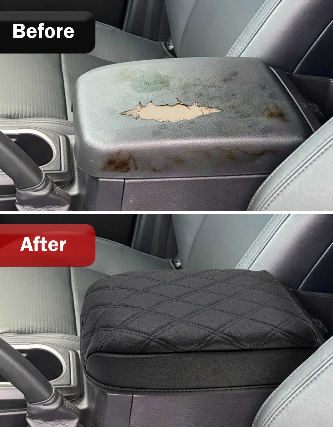KBH Center Console Cover for Toyota Tacoma Accessories 2016-2023, Leather Middle Console Lid Armrest Cover for Car Interior, Black