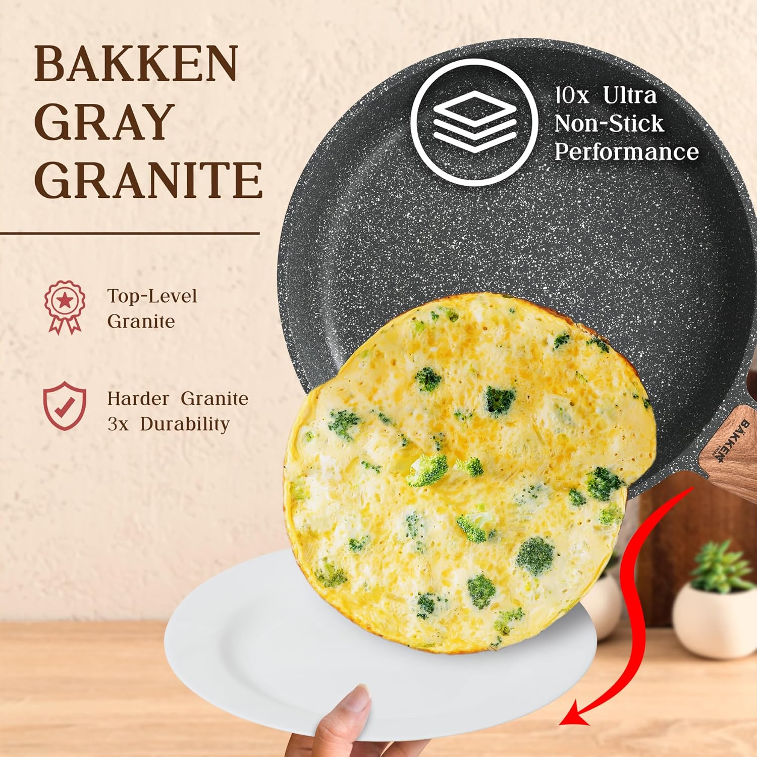 Bakken Swiss 20 Piece Nonstick Granite Cookware & Kitchen Set, Black