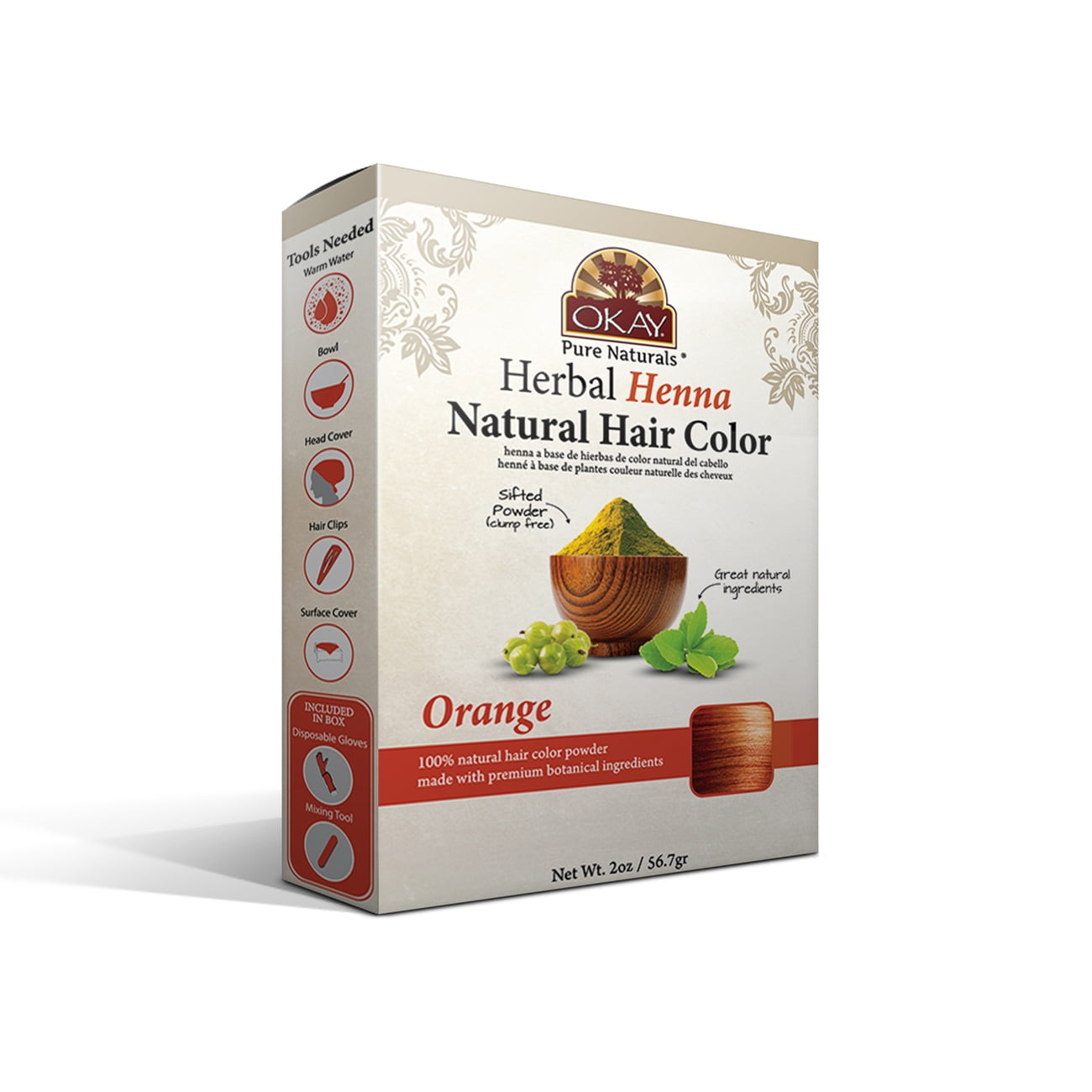 Okay Herbal Henna Natural Hair Color Orange 2 Oz.,Pack of 3 