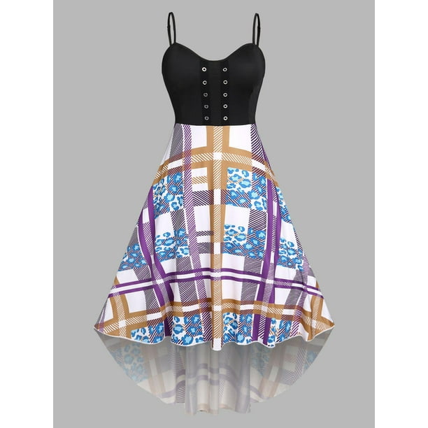 Vestido Talla Extra Asimétrico Estampado Ojales Rosegal Vestidos casuales de talla grande