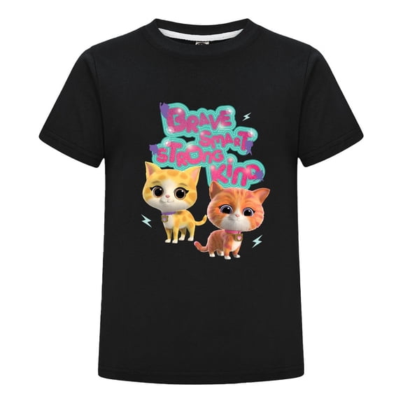 Children SuperKitties Cartoon Tee – Summer T-Shirt for Girls Boys – Short Sleeve Outfit – Kids Hero Cat Graphic Top – Gift for Young Fans
