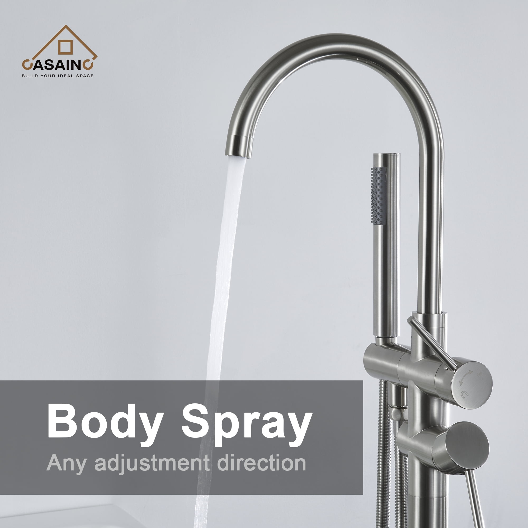 CASAINC 2-Handle Residentail Freestanding Bathtub Faucet with Hand Shower, Brushed Nickel