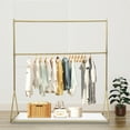 thumbnail image 3 of Gold Clothes Rack 2 Tiers Metal Freestanding Garment Rack Clothes Display Stand For Living Room Clothing Store Living Room Scarf Display Stand Display Scarves Silk Scarf Belts Accessories Retro Style, 3 of 13
