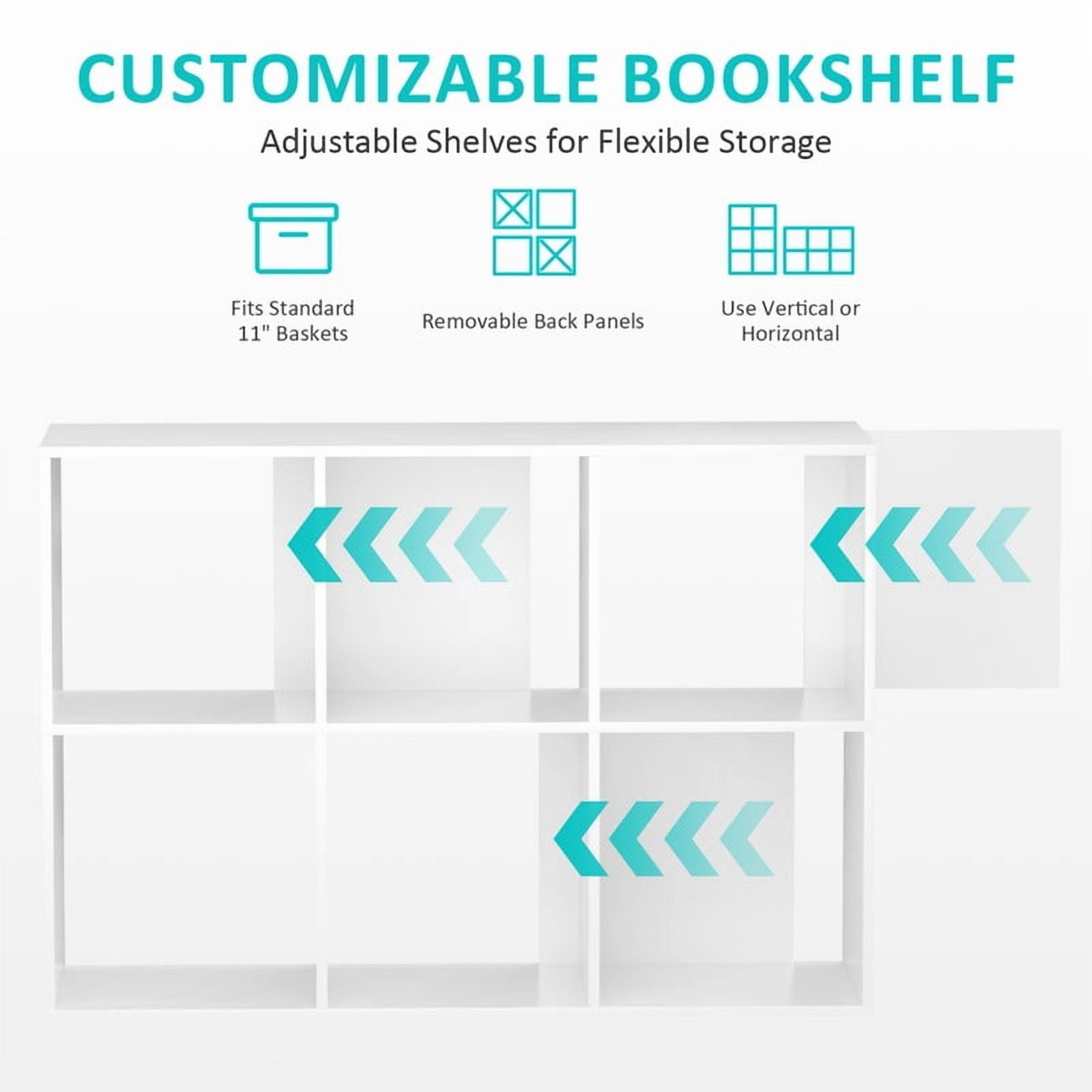 Beddle 6-Cube Storage Organizer, Open Bookshelf with Removable Back Panels, White Wood Bookcase for Living Room, Bedroom and Home Office