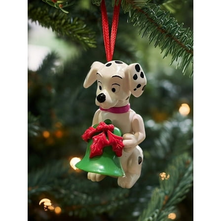 ORNAMENT 101 Dalmatians Holding Red Christmas Bell Disney Figurine 3”