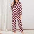 thumbnail image 2 of Pajama Sets for Women 2 Pcs, Groovy hippie checkered vintage Button Down Long Sleeve Sleepwear Lounge PJ Sets, 2 of 6