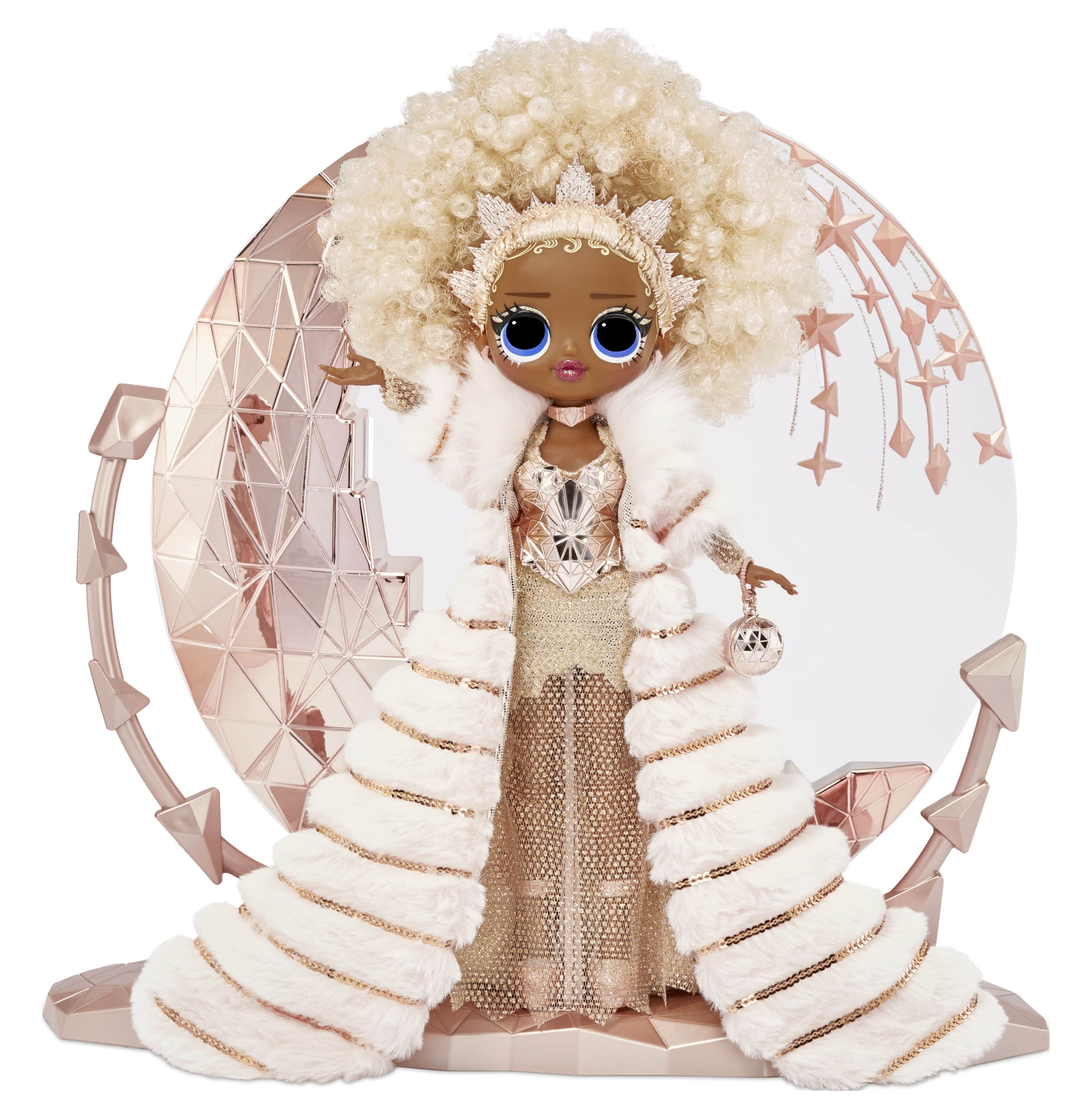 LOL Surprise Holiday OMG 2021 Collector NYE Queen Fashion Doll with Gold Fashions and Accessories, New Years Celebration Look, Light Up Stand  Great Gift for Girls Ages