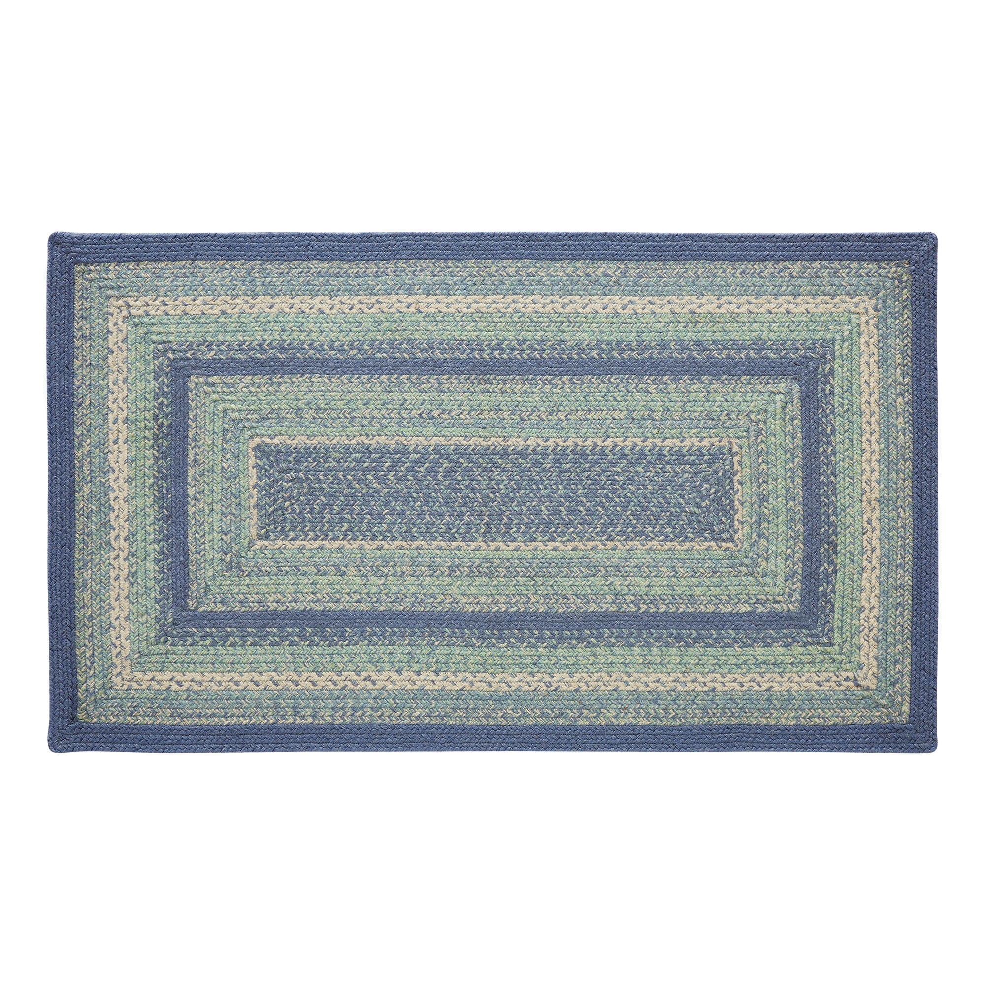 VHC Brands Jolie Farmhouse 27"x48" Accent Rug Blue Textured Jute Striped Pad Rectangle Floor Decor