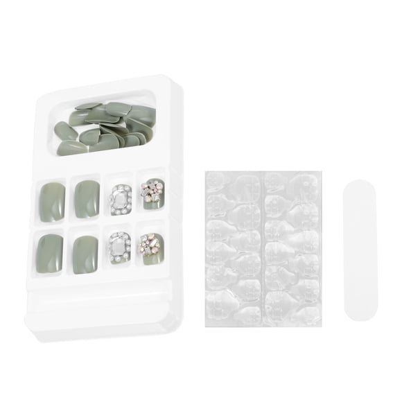 Minkissy 24Pcs Green Short Fake Nails Detachable Press on Nails Resin False Nail Tips for Wedding Prom