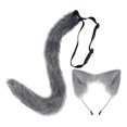 thumbnail image 2 of Conjunto de orejas y cola de piel sintética, accesorios para disfraz de cosplay, tocados, orejas de animal, pelo Gris, 2 of 9