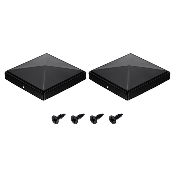 Uxcell 2Pcs Fence Post Caps, 6"x6" Waterproof Heavy Duty Iron Pyramid Post Cap Cover with Screws Fit for Metal Wood Fence Deck Mailbox Patio, Black