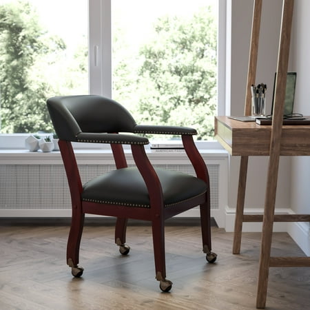 Flash Furniture Diamond Black LeatherSoft Conference Chair with Accent Nail Trim and Casters