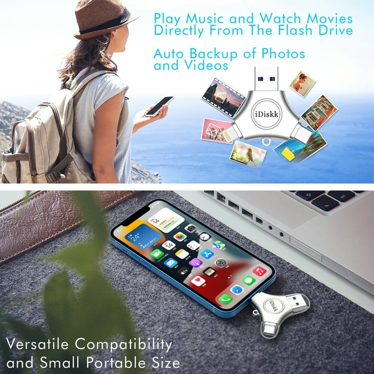 iDiskk MFi Certified 512GB USB 3.0 Flash Drive for iPhone , 3in1