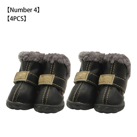 TureClos 4pcs Pet Dog Shoes Warm Fuzzy Fleece Waterproof Snow Boots PU Leather Winter Pet Footwear