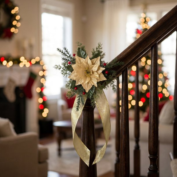 MTBLYS Sujetador de cortina navideño con bayas y agujas|Correa de terciopelo con flores para cortinas de ventana|decorativo para sala de estar|manija de puerta|barandilla de escalera