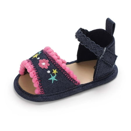 

Bescita Baby Girls Sandals Embroidered Flower Summer Flat Shoes Infant First Walkers