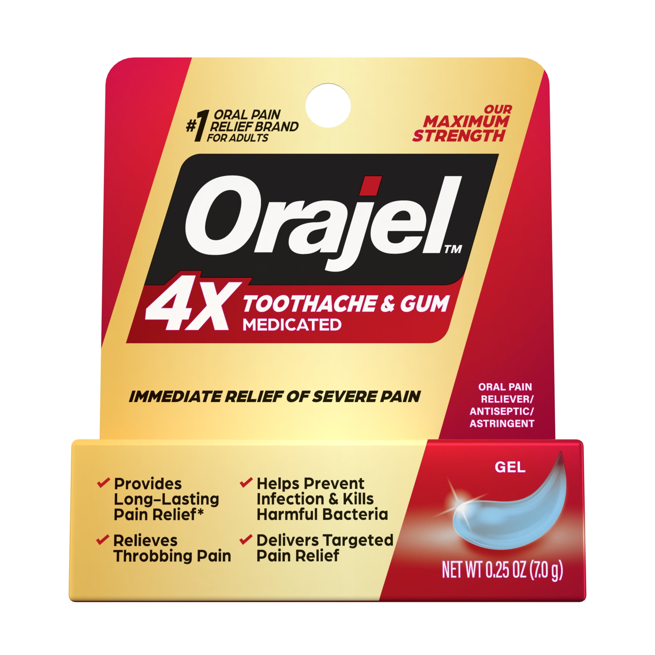 (2 pack) Orajel 4X Medicated Oral Pain Gel for Toothache & Gum Pain, 0.25 oz