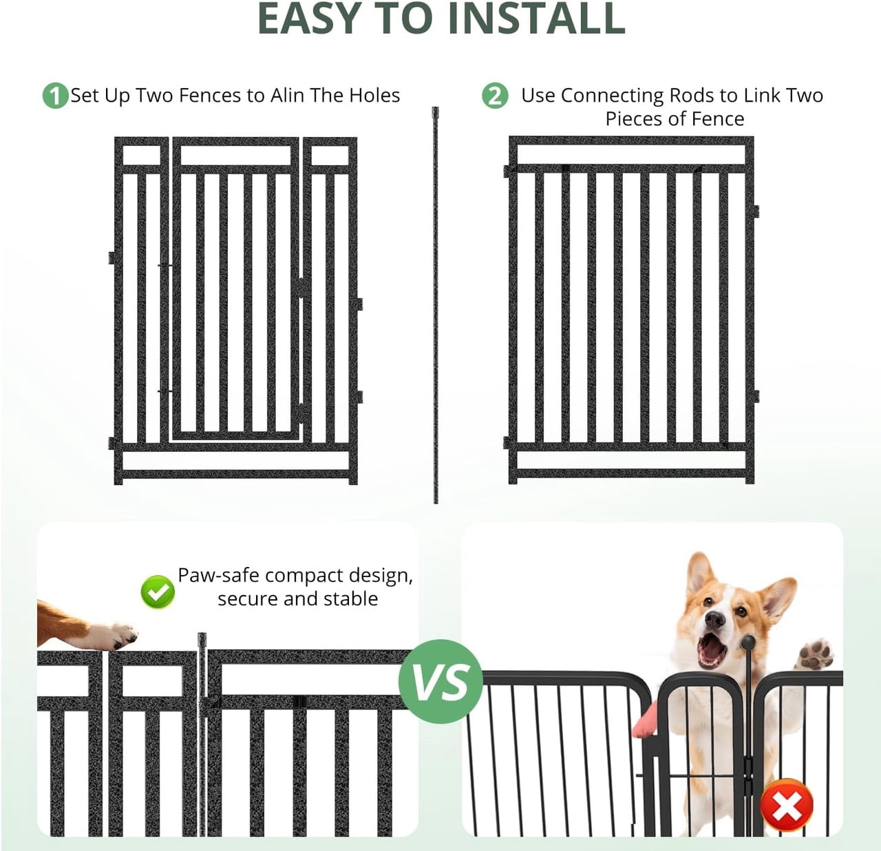 SPZONE 40" Portable Metal Dog Pen, 40 Panels for Outdoor Yard or RV Camping, Black/Silver
