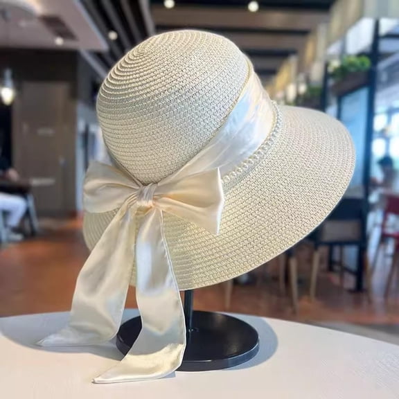Noric Women's Straw Sun Hat Summer with Big Bow Trim Wide Brim UV Protection Beach Vintage Vacation Hats