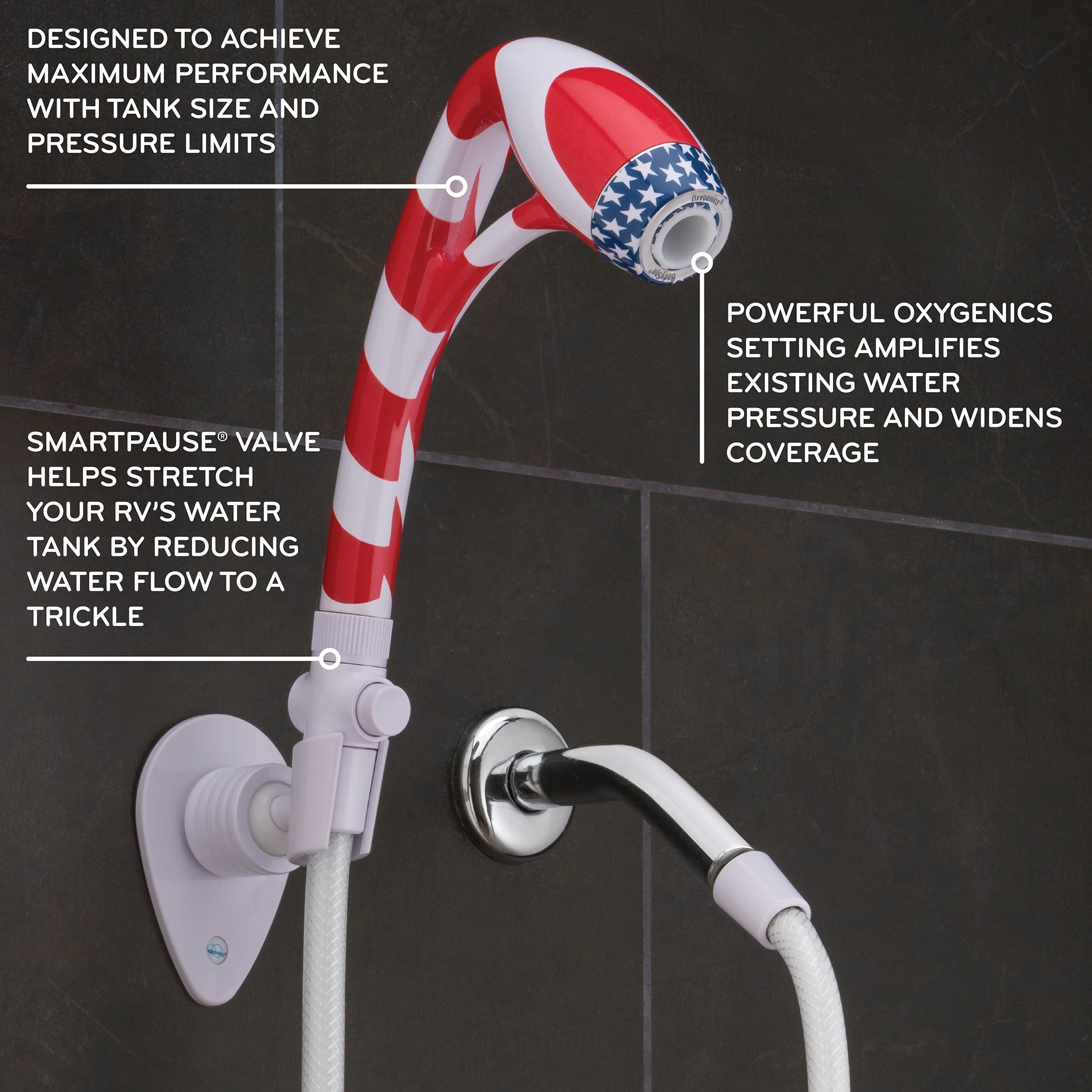 (2 pack) Oxygenics BodySpa RV Handheld Shower Head 2-Setting Red, White and Blue
