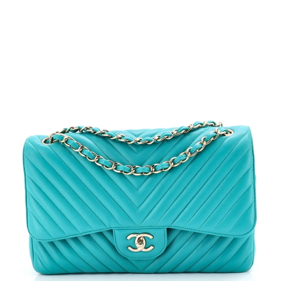 Pre-Owned Classic Double Flap Bag Chevron Lambskin Jumbo By Rebag