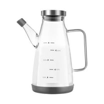 THLKIF Glass Olive Oil Bottle Dispenser, Glass Oil Dispenser Bottle with Lid and Stopper, Leakproof Glass Oil and Vinegar Dispenser with Measurement, Oil Dispenser Bottle for Kitchen (15oz)