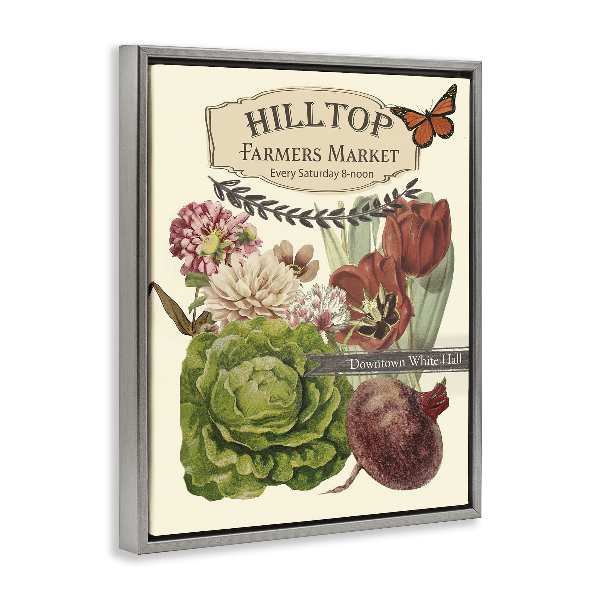 Stupell Industries Rustic Farmers Market Goods Plants & Flowers Painting Gray Floater Framed Canvas Art Print Wall Art, 17 x 21