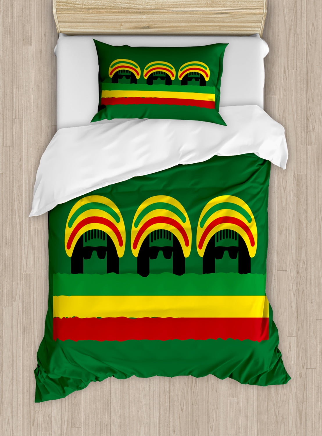 Jamaican Duvet Cover Set Twin Size, Jamaican Reggae Culture Inspired